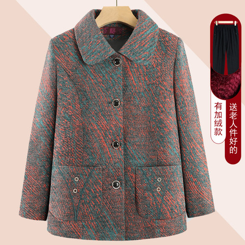 中老年人秋冬女外套妈妈加绒上衣