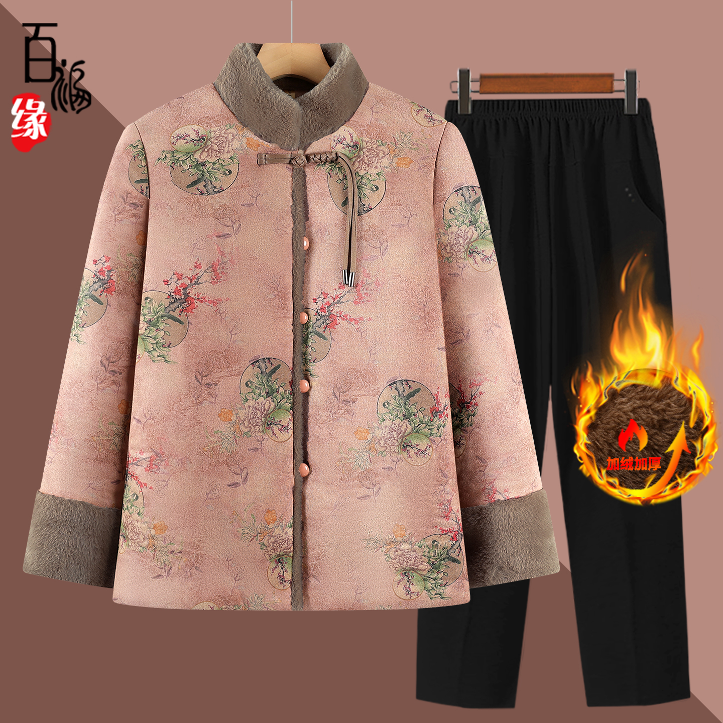 老年人冬装棉服加绒加厚奶奶新款