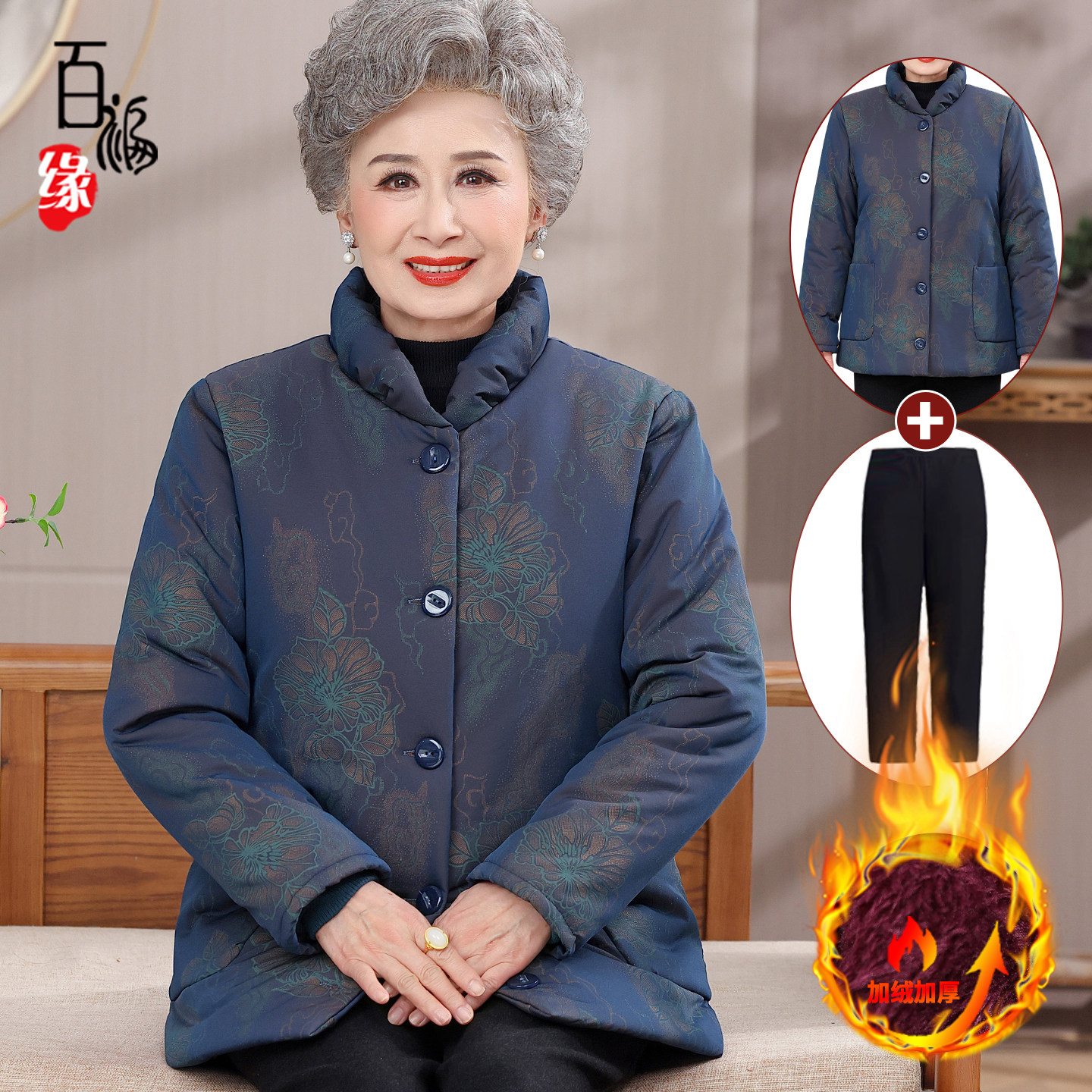 妈妈冬装新款加绒加厚老太太棉袄