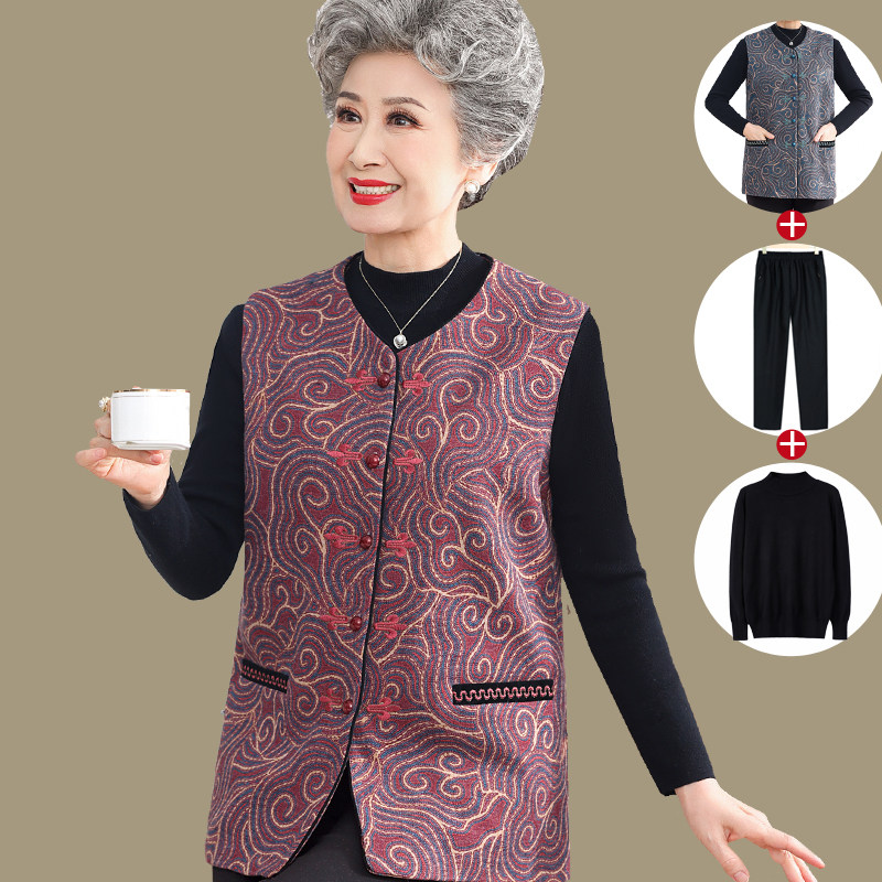 中老年女式马夹春秋老人奶奶衣服