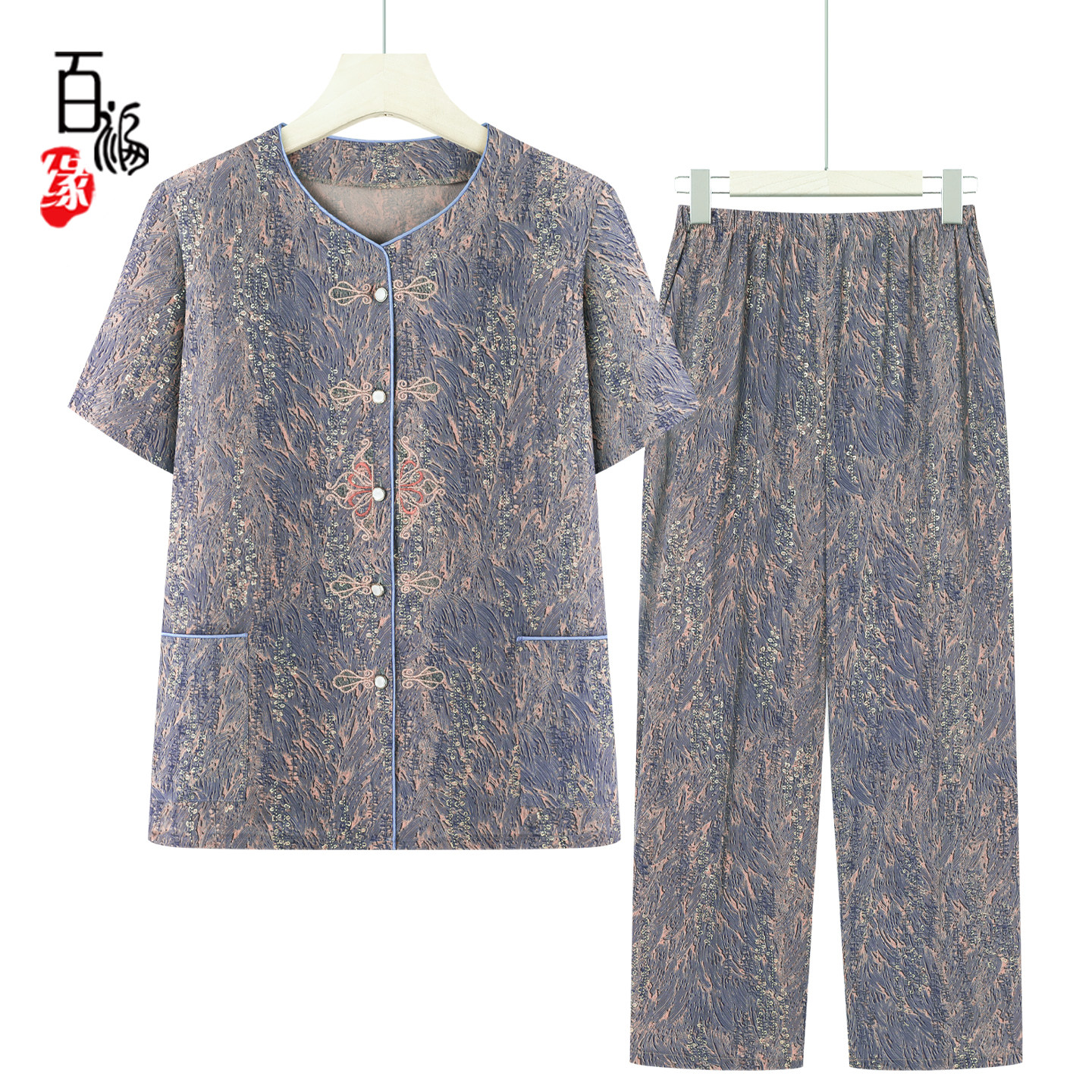 奶奶夏装新款短袖套装中老年人女
