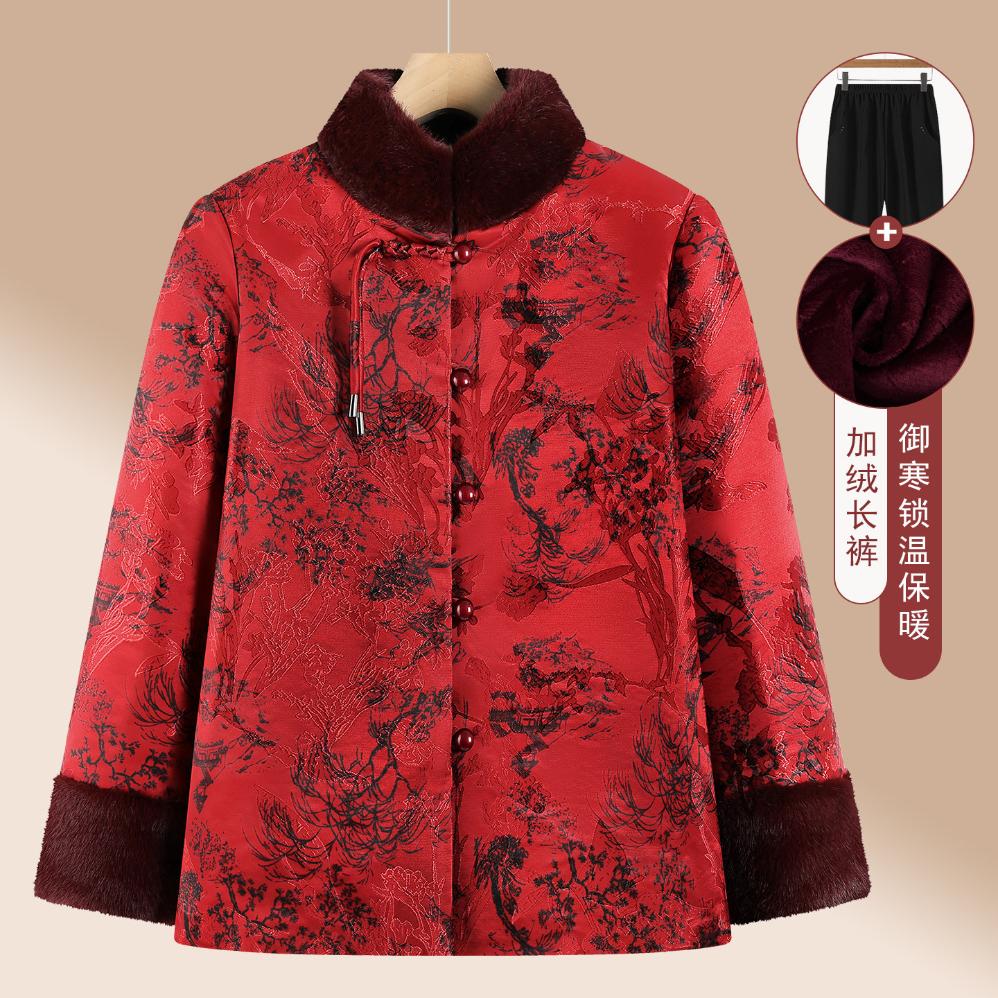 奶奶冬装棉袄加绒加厚老年人女装