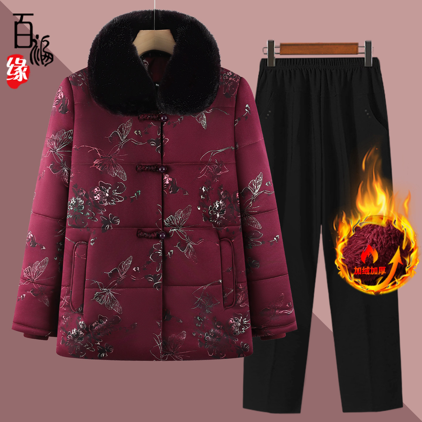 中老年人冬装女棉衣妈妈加绒加厚