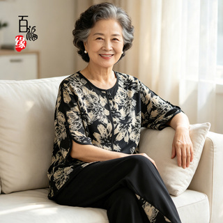 中老年人夏季女大码奶奶套装60岁70短袖妈妈装T恤老太太衣服洋气