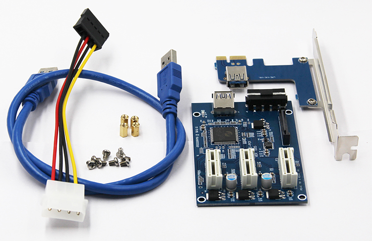 显卡一拖三 PCI-E转PCIe转接卡 1转3 PCI-E 1X M2扩展卡三口