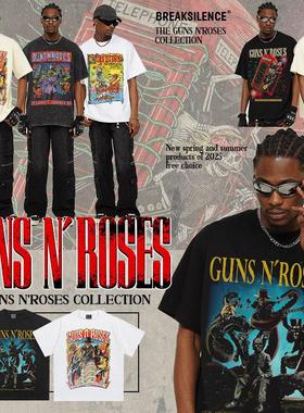 2025新款Guns&Roses枪花乐队美式摇滚重磅短袖T恤纯棉印花男女款