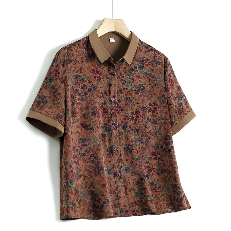 奶奶夏装衬衫中老年人女装妈妈花色上衣夏季衣服短袖衬衣宽松洋气