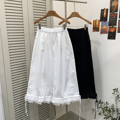 女士蕾丝花边松紧腰显瘦阔腿裤