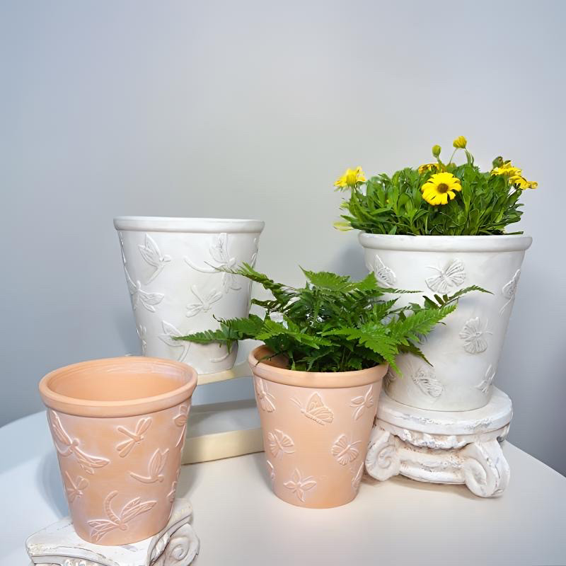 红陶花盆国际盆透气浮雕欧式创意蝴蝶蜻蜓简约阳台多肉陶土花盆,家居饰品,花盆,淘宝优惠券,粉丝福利购,淘宝优惠卷