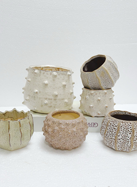 外贸简约创意多肉陶瓷花盆诧寂风气泡釉火山石自然纹理桌面绿植盆