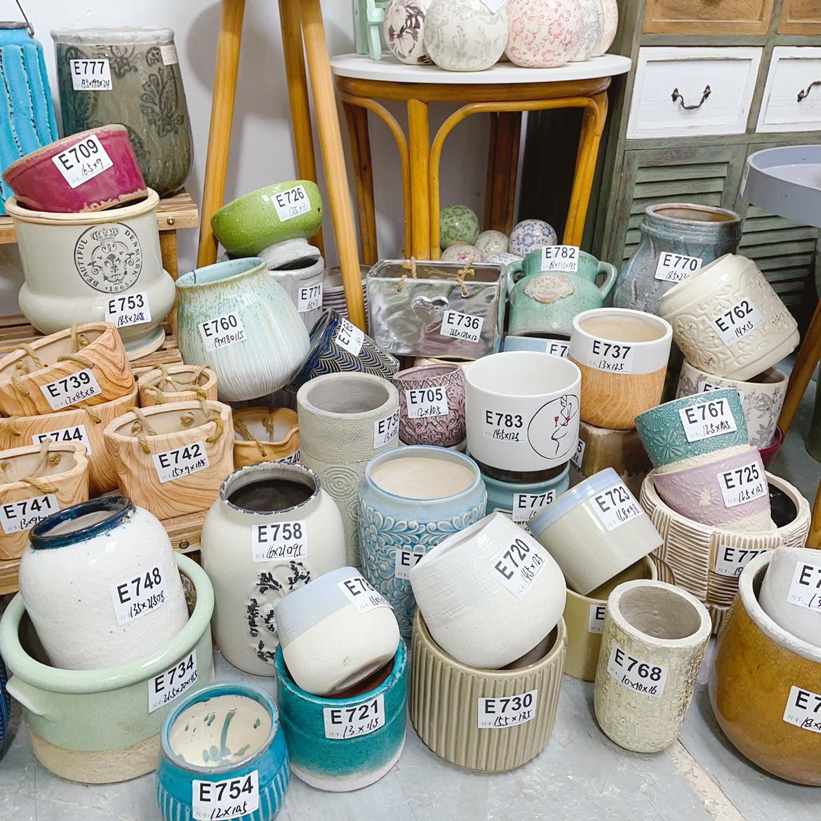 【孤品花盆E三区】陶瓷复古做旧外贸样品花盆花器桌面装饰创意