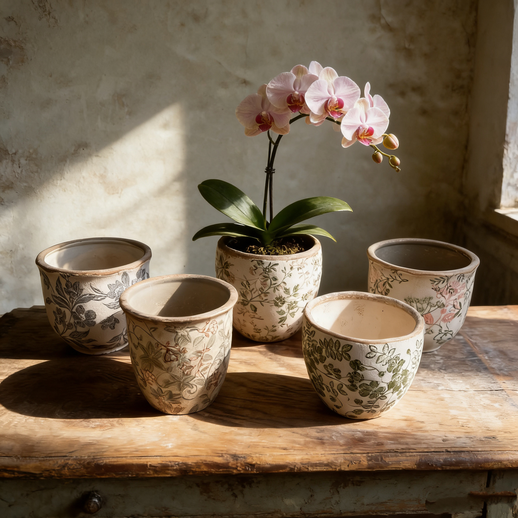 欧式花盆古典复古做旧挂釉陶瓷花盆绿植盆陶花罐青花罐蝴蝶兰花盆