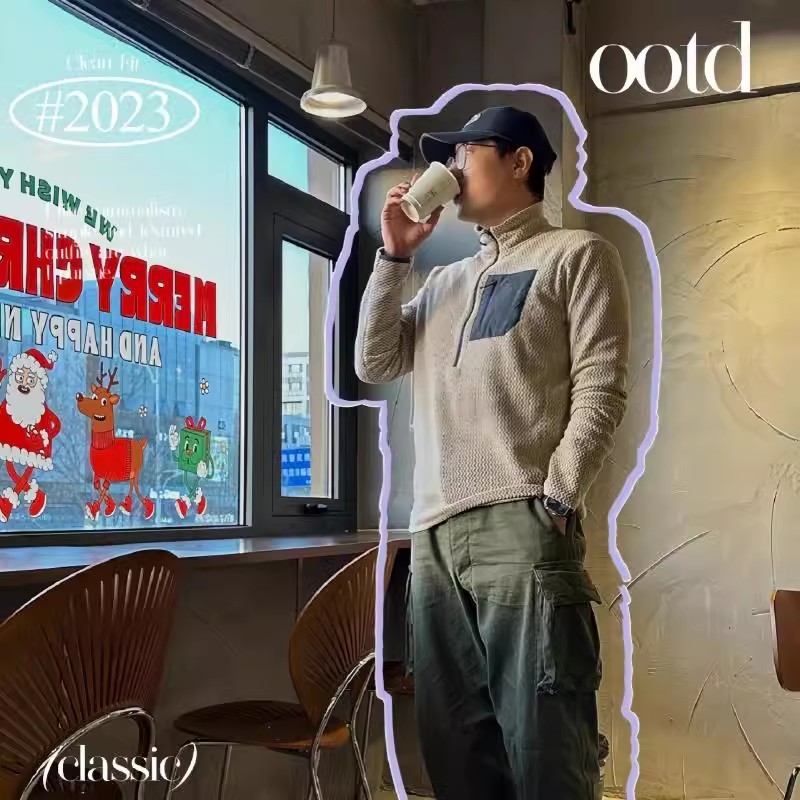 3D立裁户外 高端波浪纹春秋男女情侣复古半拉链长袖T恤抓绒衣卫衣