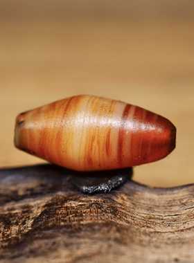 西亚百年红色绞丝搅胎缠丝老琉璃古珠20x9 皮壳包浆熟美 保老