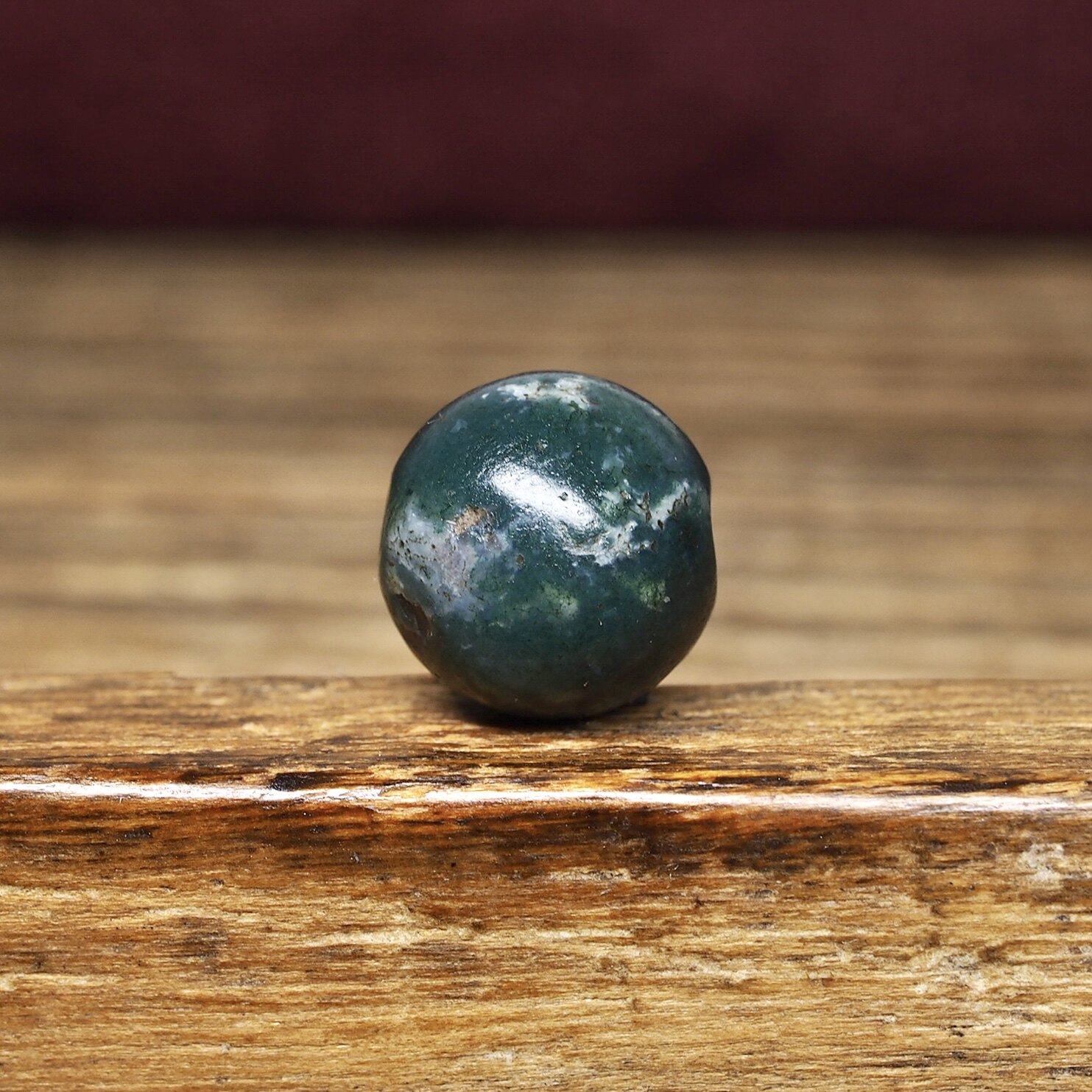 西亚几百年墨绿蓝色雪花老玛瑙圆珠12.4 老珠子念珠菩提手串配饰