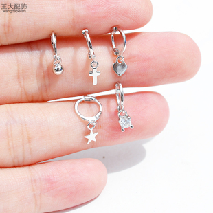 S925纯银耳坠小耳骨圈耳骨环超小迷你耳扣小耳朵环软骨环星星十字
