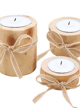 木质工艺品摆饰创意松木烛台家居装饰多肉小花盆手工茶蜡烛座