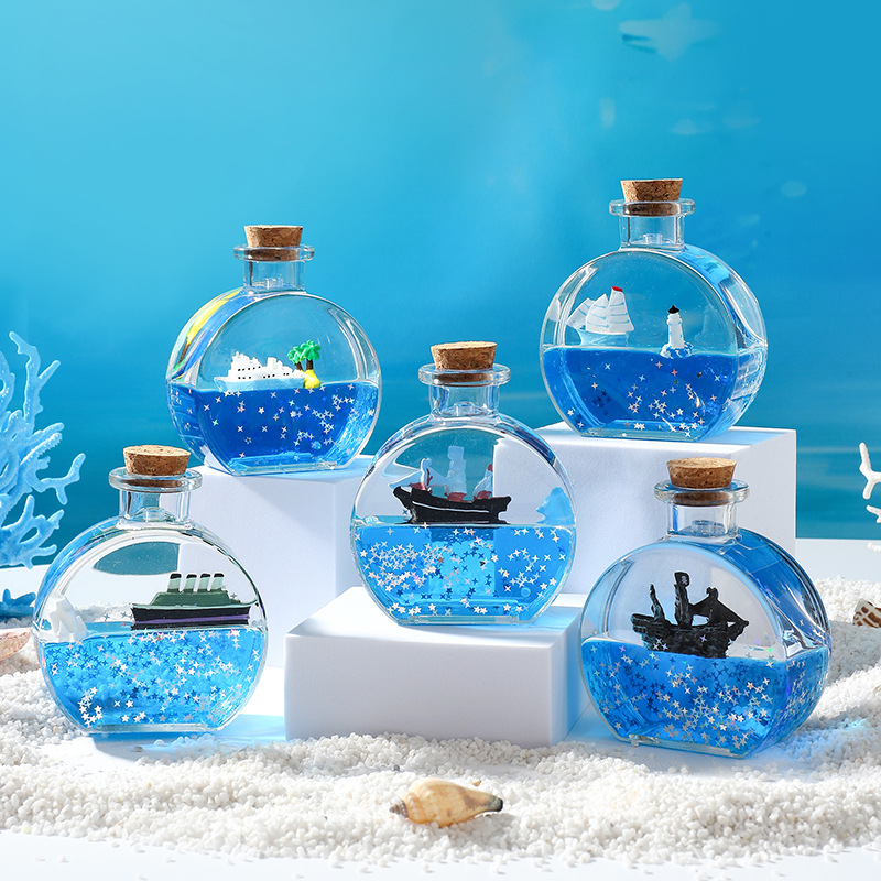 抖音新款夜光城堡油滴液体流沙细闪学生笔插摆件滴漏宇航员油漏