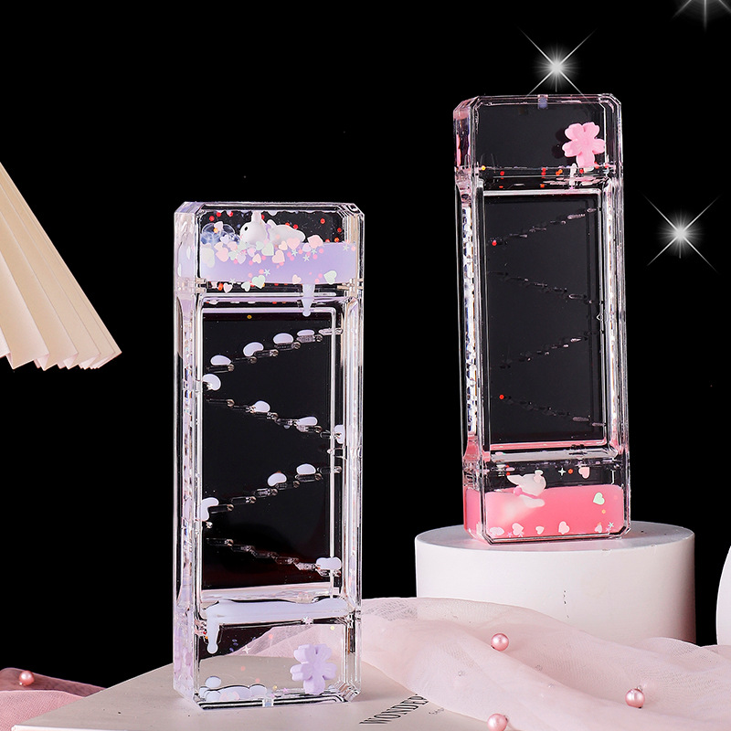 新款创意樱花滑滑梯滴漏油滴解压入油摆件透明沙漏流沙瓶