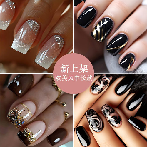欧美外贸假指甲片 中长款可拆卸穿戴甲 美甲片press on nails