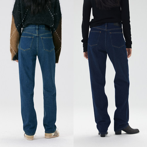 复古蓝加绒501高腰宽松直筒神裤