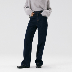 裤 NO93复古深蓝原色直筒裤 2025秋冬新款 女高腰宽松拖地裤 子 牛仔裤