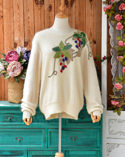 2023秋冬新款森女田园风葡萄串儿秋冬美搭马海毛宽松毛衣套头女