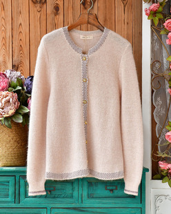 2023秋冬新品 文艺气质民族风高品质马海毛宽松外搭开衫毛衣粉蓝