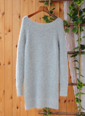 A出口订单 安哥拉兔毛兔绒百搭大圆领纯色长款套头打底衫灰色毛衣