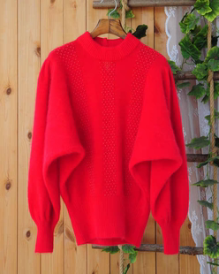 法式甜美名媛风气质宽松蝙蝠毛衣女 订珠安哥拉长兔毛针织套头衫