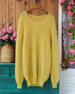 A日本制原单 甜美森系温暖细柔长马海毛文艺复古宽松中长套头毛衣