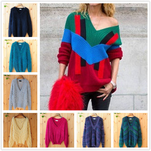 A日本制复古慵懒风马海毛安哥拉山羊毛森系文艺宽松大V领套头毛衣