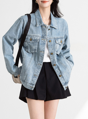 复古浅色牛仔外套女春秋装小个子女款2025年新款宽松显瘦bf慵懒风