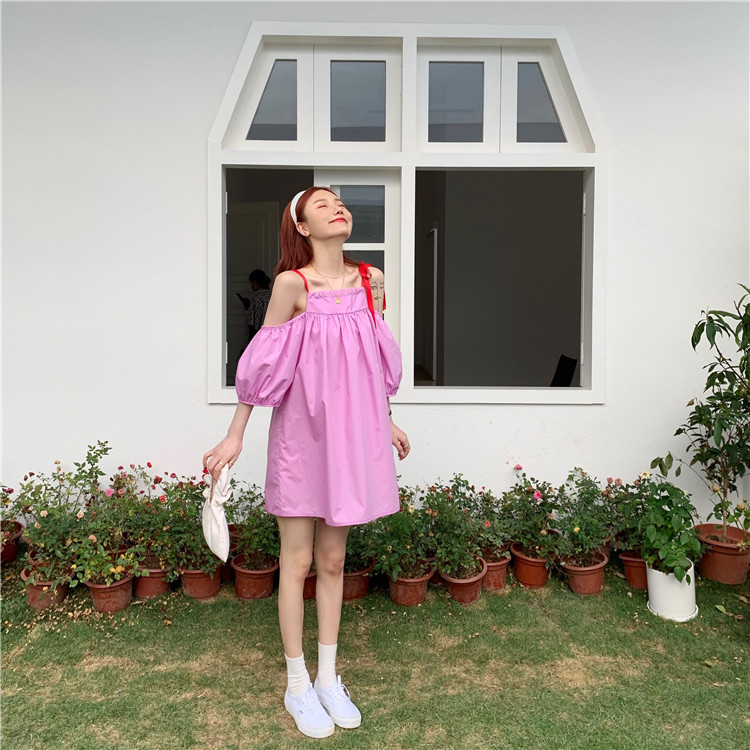 Real shot! Real price! Slim off shoulder baby dress with sling