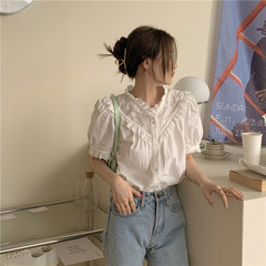 Real shot! Real price! Retro French minority lace shirt simple short sleeve