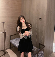 Real shot! Real price! Mesh stitched velvet dress