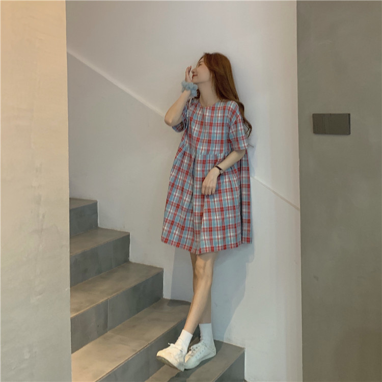 Real shot! Real color Plaid long short dress
