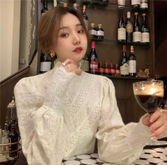 Real shot! Real price! High collar lace blouse women's new slim bottom shirt