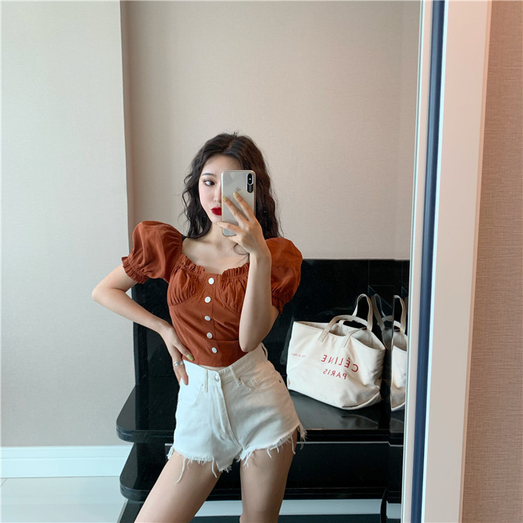 Real shot! Real price! French Bubble Sleeve Exquisite Bodice Shirt