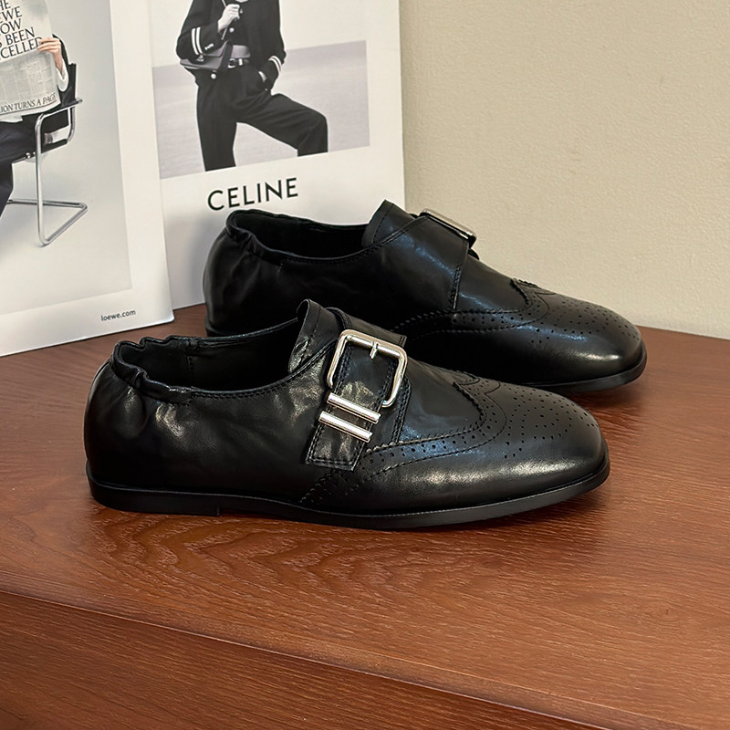 平底乐福鞋女2025春季新款英伦风皮带扣雕花小皮鞋百搭布洛克单鞋,女鞋,深口单鞋,淘宝优惠券,粉丝福利购,淘宝优惠卷