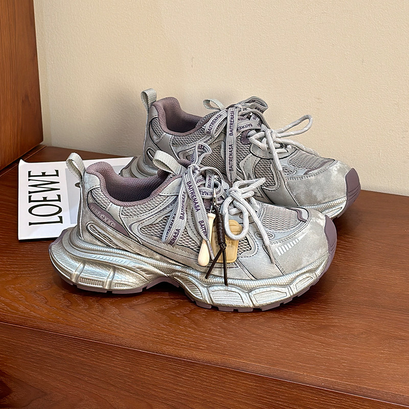 复古擦色显脚小老爹鞋女2026春季新款轻便百搭厚底增高运动休闲鞋