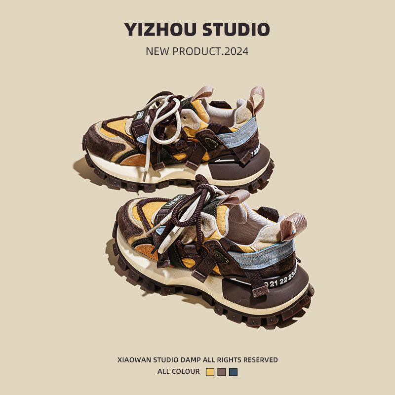 欧洲站厚底老爹鞋女款2025春季新款拼色超火阿甘鞋百搭休闲运动鞋