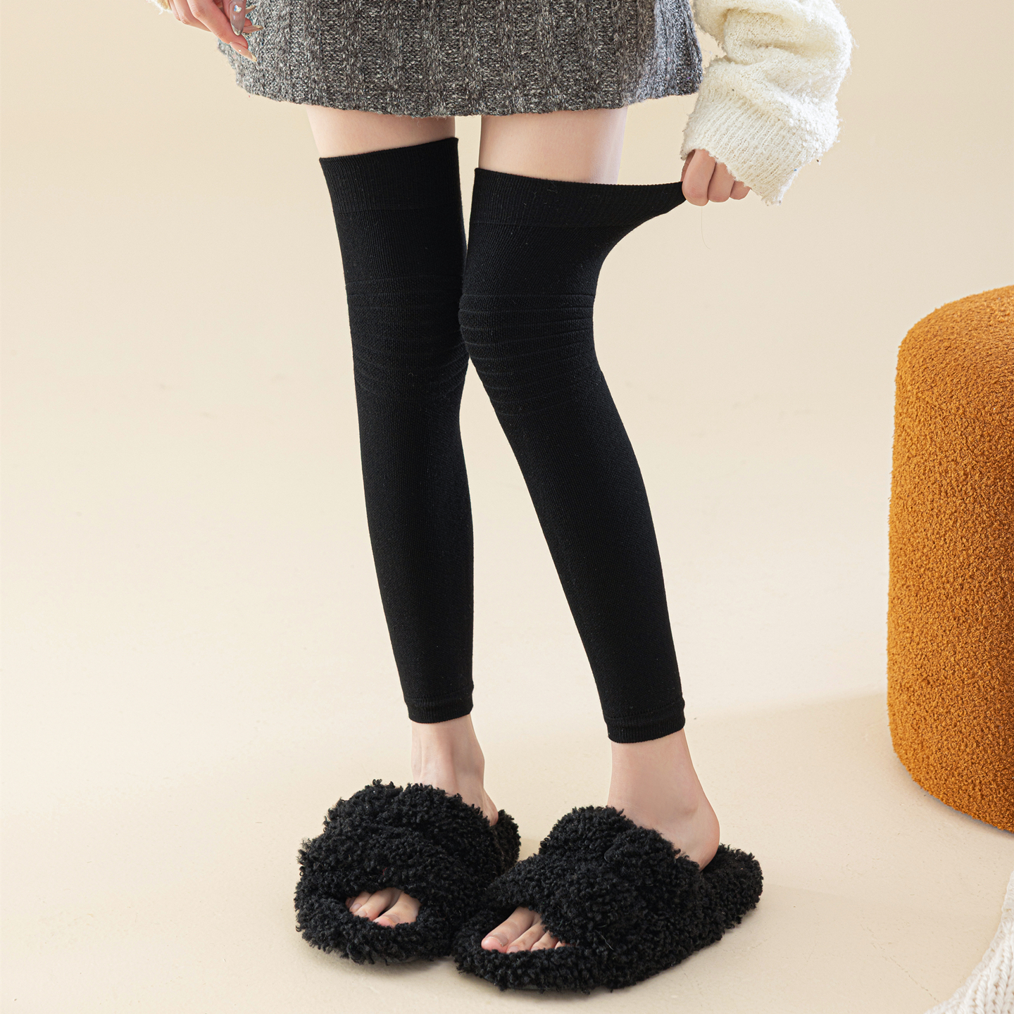 黑色护膝袜套女款秋冬季加绒保暖护腿套大腿过膝盖加长袜女士袜子