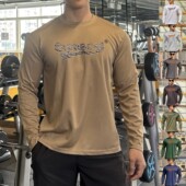 薄款 春秋季 长袖 跑步圆领网眼速干男士 透气T恤 健身运动套头打底衫