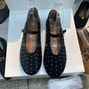 圆头一字带铆钉玛丽珍鞋小小苏东大门秋季新款纯色浅口平底鞋单鞋