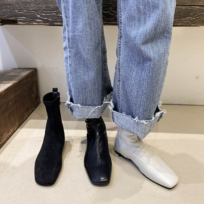 小小苏东大门时尚英伦风平底靴女方头拼接侧拉链绒面ins小短靴瘦,女鞋,时装靴,淘宝优惠券,粉丝福利购,淘宝优惠卷