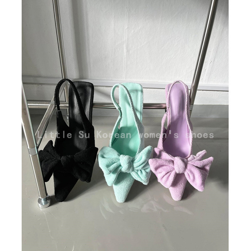 美蝴蝶结舒适后挂脚OL气质细跟鞋