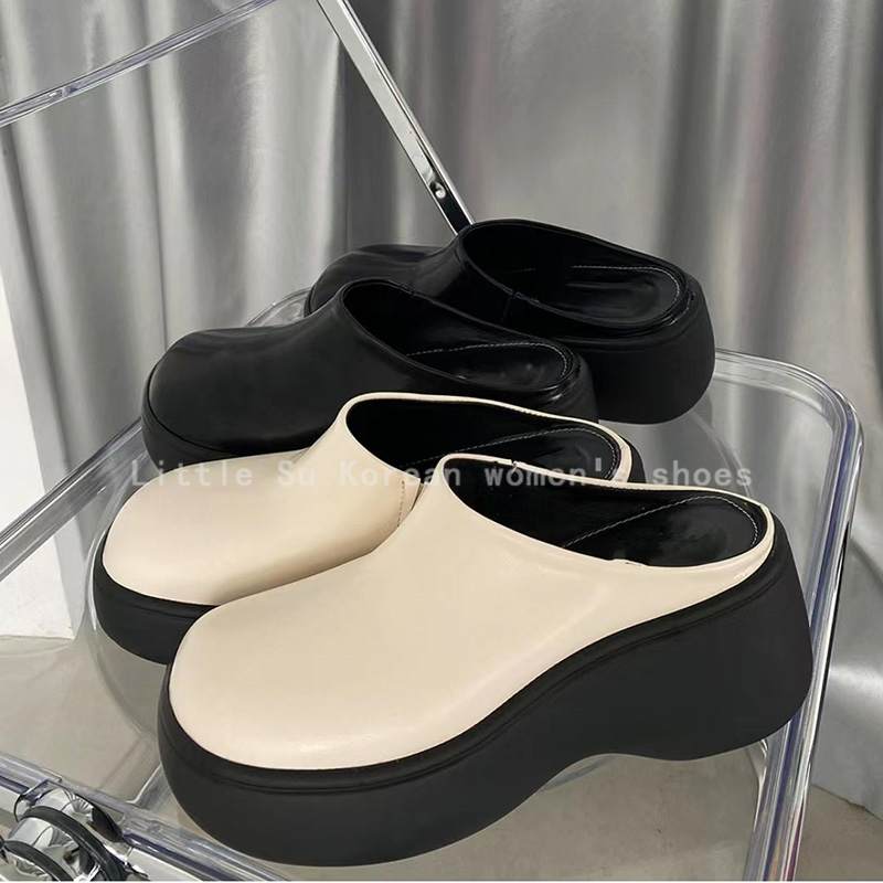 小小苏厚底大头懒人穆勒鞋女包头半拖休闲外穿舒适松糕女拖鞋韩国