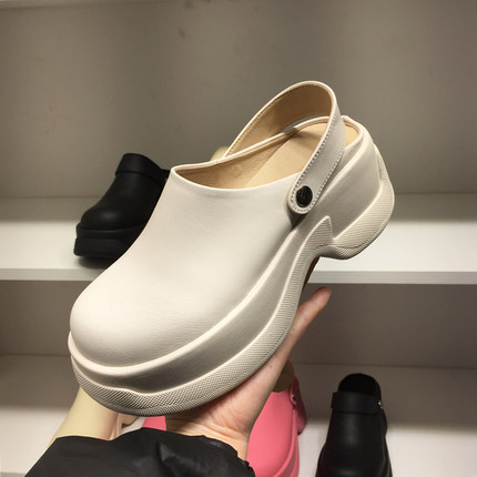 小小苏女鞋真牛皮松糕跟包头半拖鞋女小个子舒适厚底大头丑萌鞋子