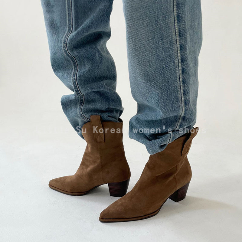 小小苏东大门女鞋ins帅气时尚绒面西部短靴尖头套筒粗跟马丁靴单,女鞋,时装靴,淘宝优惠券,粉丝福利购,淘宝优惠卷